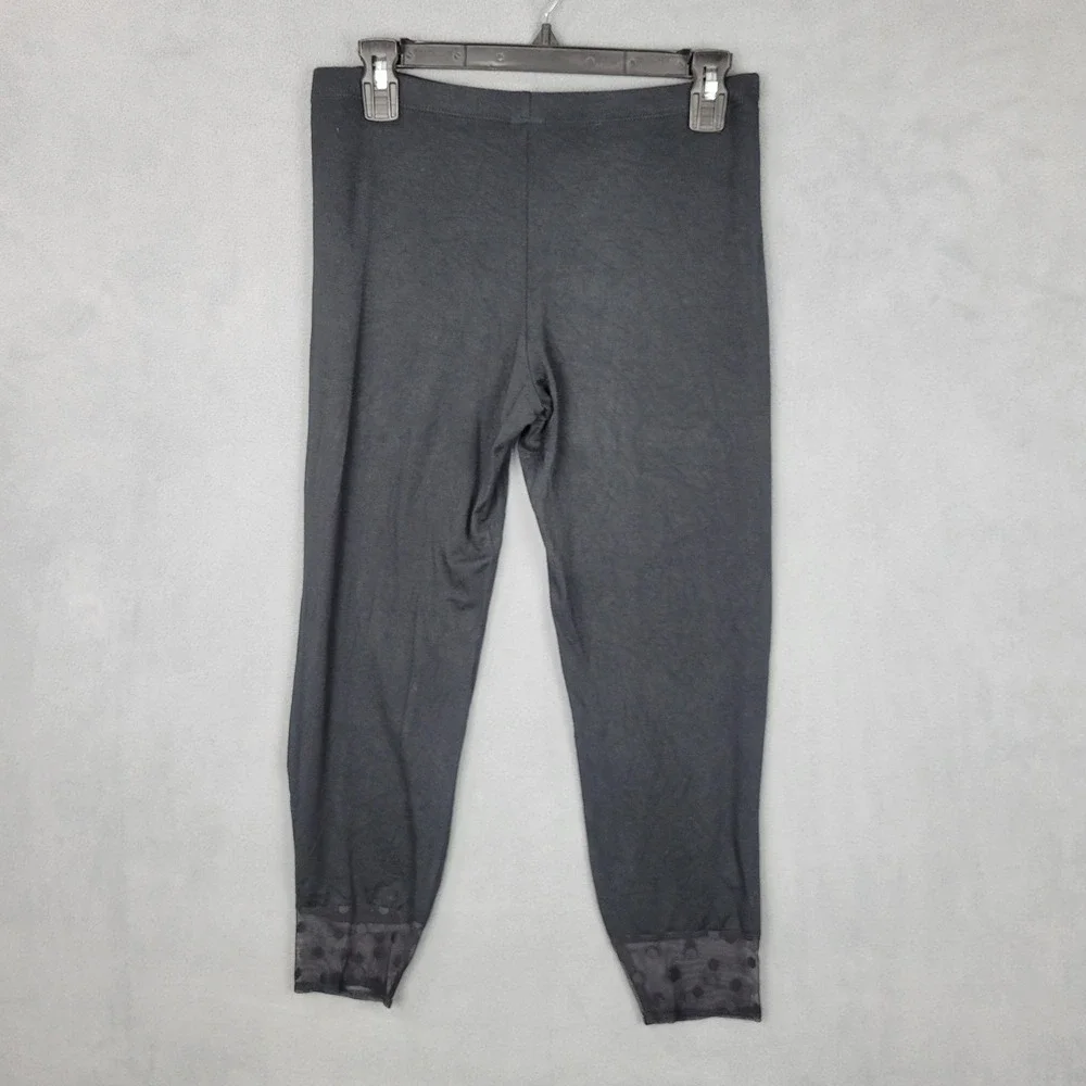 Comfy‎ USA Leggings Womens Medium Black Gray Mesh Polka Dot Cuff Made in USA